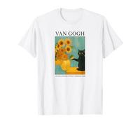 Van Gogh Black Cat With Sunflowers Starry Night Funny Cat Camiseta