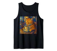 Van Gogh Cat Painting Funny Artístico Cat Coffee Lover Camiseta sin Mangas