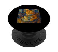 Van Gogh Cat Painting Funny Artístico Cat Coffee Lover PopSockets PopGrip Adhesivo