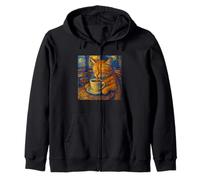 Van Gogh Cat Painting Funny Artístico Cat Coffee Lover Sudadera con Capucha
