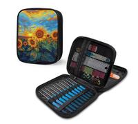 Van Gogh - Estuche para ganchillo con cremallera y bolsillos de red para agujas de ganchillo/accesorios de tejer, bolsa organizadora ligera para kit de herramientas de ganchillo