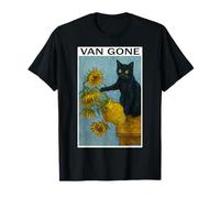 Van Gogh Gato Negro Con Girasoles Gato Divertido Camiseta