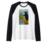 Van Gogh Gato Negro Con Girasoles Gato Divertido Camiseta Manga Raglan