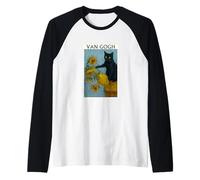 Van Gogh Gato Negro con Girasoles Gato Divertido Camiseta Manga Raglan