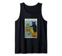 Van Gogh Gato Negro con Girasoles Gato Divertido Camiseta sin Mangas