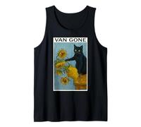 Van Gogh Gato Negro Con Girasoles Gato Divertido Camiseta sin Mangas