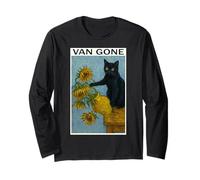 Van Gogh Gato Negro Con Girasoles Gato Divertido Manga Larga
