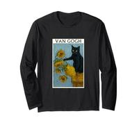 Van Gogh Gato Negro con Girasoles Gato Divertido Manga Larga