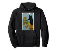 Van Gogh Gato Negro Con Girasoles Gato Divertido Sudadera con Capucha