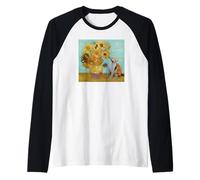 Van Gogh Girasoles Gato Pintura Famosa Profesor de Arte Divertido Camiseta Manga Raglan