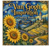 Van Gogh Inspiration Coloring Book: Sunflowers & Golden Countryside Landscapes: 50 Relaxing Coloring Pages with Sunflower Fields, Swirling Skies, ... by Post-Impressionist Art for Adults & Teens