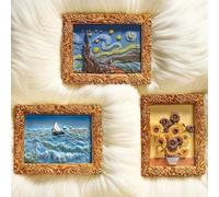 Van Gogh Inspired Fridge Magnet Set, Van Gogh Magnets Paintings Stickers, Decorative Sunflower Magnets, Starry Sky Oil Painting Vintage Decor for Fridge, 3D Art Flower Famous Resin Unique(3PCS)