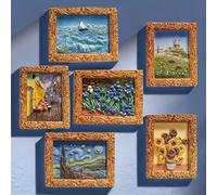 Van Gogh Inspired Fridge Magnet Set, Van Gogh Magnets Paintings Stickers, Decorative Sunflower Magnets, Starry Sky Oil Painting Vintage Decor for Fridge, 3D Art Flower Famous Resin Unique(6PCS)