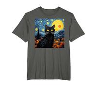 Van-Gogh Meets Black Tabby: Funny Cat Portrait Famous Art Camiseta, Hombre Tallas Grandes, Asfalto, 6X Alto