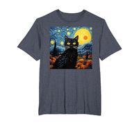 Van-Gogh Meets Black Tabby: Funny Cat Portrait Famous Art Camiseta, Hombre Tallas Grandes, Azul Jaspeado, 4X Alto