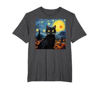 Van-Gogh Meets Black Tabby: Funny Cat Portrait Famous Art Camiseta, Hombre Tallas Grandes, Jaspeado Oscuro, 2X Alto