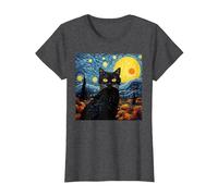 Van-Gogh Meets Black Tabby: Funny Cat Portrait Famous Art Camiseta, Mujer, Jaspeado Oscuro, XXL