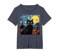 Van-Gogh Meets Black Tabby: Funny Cat Portrait Famous Art Camiseta, Mujer Tallas Grandes, Azul Jaspeado, 4XL Grande