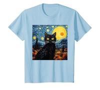 Van-Gogh Meets Black Tabby: Funny Cat Portrait Famous Art Camiseta, Niños, Azul Bebé, 6 años