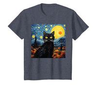 Van-Gogh Meets Black Tabby: Funny Cat Portrait Famous Art Camiseta, Niños, Azul Jaspeado, 8 años