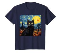 Van-Gogh Meets Black Tabby: Funny Cat Portrait Famous Art Camiseta, Niños, Azul Marino, 8 años