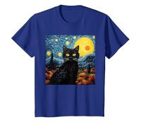Van-Gogh Meets Black Tabby: Funny Cat Portrait Famous Art Camiseta, Niños, Azul Real, 8 años