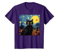 Van-Gogh Meets Black Tabby: Funny Cat Portrait Famous Art Camiseta, Niños, Morado, 4 años