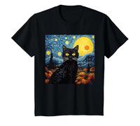 Van-Gogh Meets Black Tabby: Funny Cat Portrait Famous Art Camiseta, Niños, Negro, 10 años