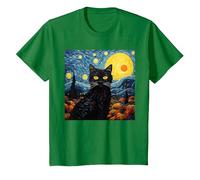 Van-Gogh Meets Black Tabby: Funny Cat Portrait Famous Art Camiseta, Niños, Verde Kelly, 8 años