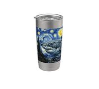 Van Gogh Noche Estrellada Gran Tiburón Blanco Arte Vaso térmico de acero inoxidable de doble pared