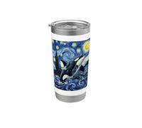 Van Gogh Orca Noche Estrellada Ballena Arte Vaso térmico de acero inoxidable de doble pared