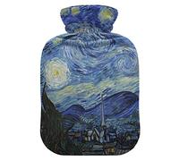 Van Gogh Painting Blue Starry NightHot Botella de agua y cubierta suave y cálida para cama de invierno, cuello y hombros, 2 L