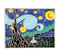 Van Gogh Pinturas Broche Starry Sky Moon Night Artwork Broches Romántico Villa Árbol Pin Insignias para Ropa Bolsos Accesorio DIY Artesanías