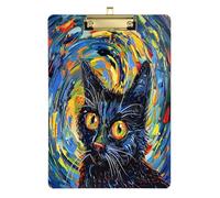 Van Gogh-Style Black Cat - Mini portapapeles de metal transparente, clips para profesores imprescindibles en el aula, tamaño 9 x 12 pulgadas