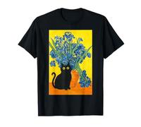 Van Gogh Style Blue Iris Gato Pintura Artística Bloom Camiseta