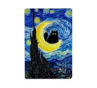 Van Gogh The Starry Night Cat - Cartel de metal vintage para decoración de tienda, bar, hogar, cafetería, granja, garaje o club, 12 x 8 pulgadas