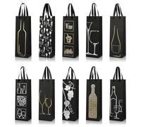 Van Henry Bolsas de regalo para botellas, paquete de 10 unidades, elegantes bolsas de regalo para botellas de vino, champán, champán y más, 32,5 x 11 x 9 cm, negro, Bolsa para botellas
