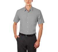 Van Heusen Camisa de vestir de manga corta para hombre, corte recto, popelina lisa, Gris (Grey Stone), 17.5" Neck