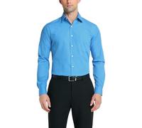 Van Heusen - Camisa de vestir entallada para hombre (popelina), color liso, Azul (Cameo Blue), 46 cm Cuello 81/ 84 cm Manga
