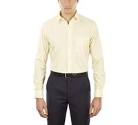 Van Heusen - Camisa de vestir entallada para hombre (popelina), color liso, glaseado de limón, 17.5" Neck 32"-33" Sleeve
