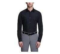 Van Heusen - Camisa de vestir entallada para hombre (popelina), color liso, Negro -, 17" Neck 36"-37" Sleeve