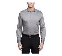 Van Heusen Men's Dress Shirts Regular Fit Lux Sateen Stretch Solid, Grey, 16.5" Neck 32"-33" Sleeve