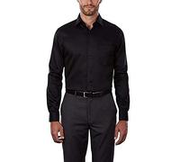 Van Heusen Men's Dress Shirts Regular Fit Lux Sateen Stretch Solid, Black, 18" Neck 34"-35" Sleeve