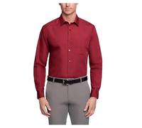 Van Heusen Men's Poplin Regular Fit Solid Point Collar Dress Shirt, Magenta, 16.5" Neck 36"-37" Sleeve