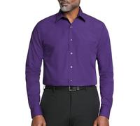 Van Heusen Men's Poplin Regular Fit Solid Point Collar Dress Shirt, Purple Velvet, 15.5" Neck 32"-33" Sleeve