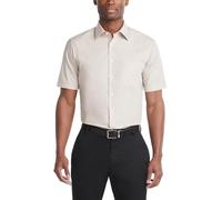 Van Heusen Men's Short Sleeve Poplin Solid Dress Shirt, Stone, 17.5" Neck