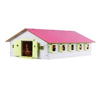 Van Manen Kids Globe Farming Granja Ecuestre con 9 establos, Caballo, cuadra de Madera con Techo Plegable, 610188, Color Rosa