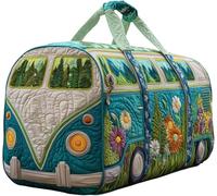 Van Quilted Duffle Bag, Boho Bag Vintage Floral Weekend Travel Bag,Large Capacity Lightweight Gym Tote for Women, azul