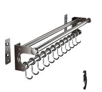 VaNaene Varilla de pared del organizador de cocina,Estante de maceta colgante,Asistente de Chef de soporte de cocina, Estante de utensilios de cocina de ahorro de espacio con ganchos (Grey 60CM)