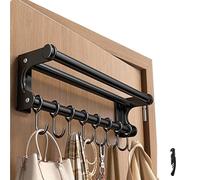 VaNaene Varilla de pared del organizador de cocina,Estante de maceta colgante,Asistente de Chef de soporte de cocina, Estante de utensilios de cocina de ahorro de espacio con ganchos (Black 50CM)